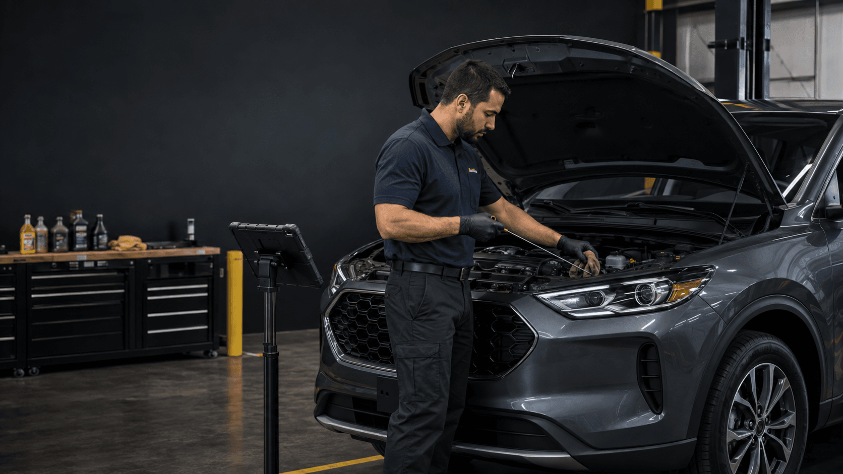 Technician checking scheduled maintenance